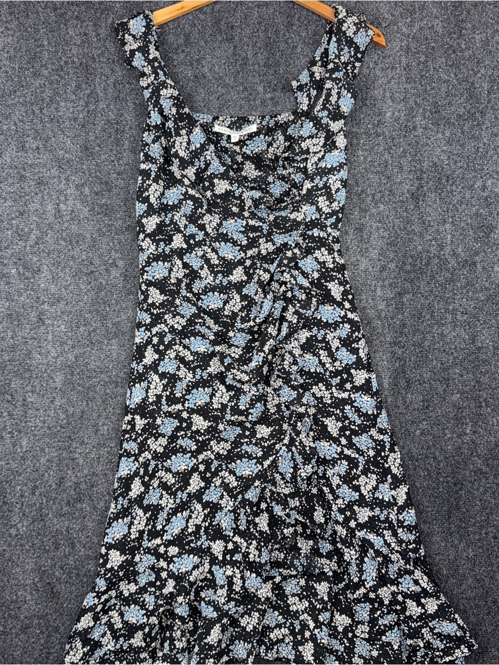 Veronica Beard Dress Womens 6 Black Floral Sleeveless Fit & Flare Ruffle Midi